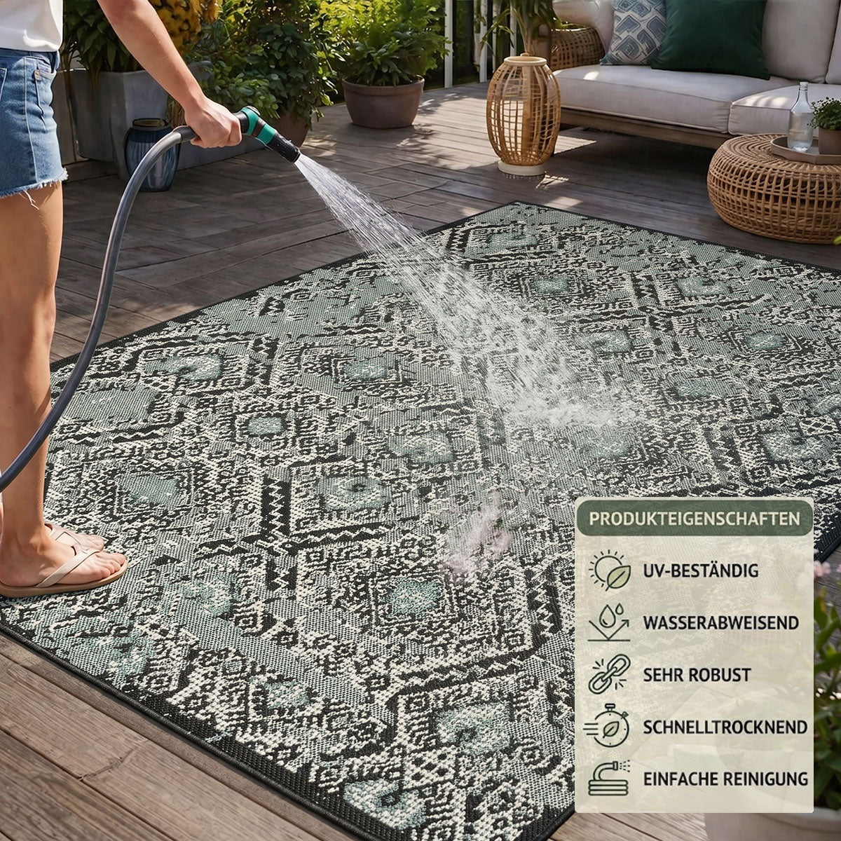 Teppich In- & Outdoor Wetterfest – Balkon Terrasse Garten, Wohnzimmer & Küche -Waschbar-28