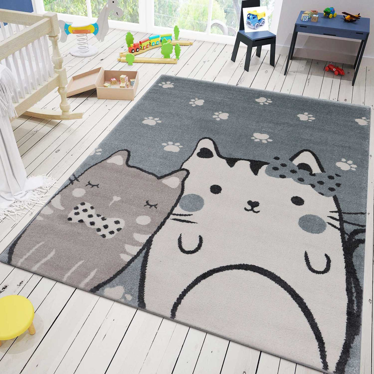 Kids' rug baby rug cat paws cream mint-blue gray-1