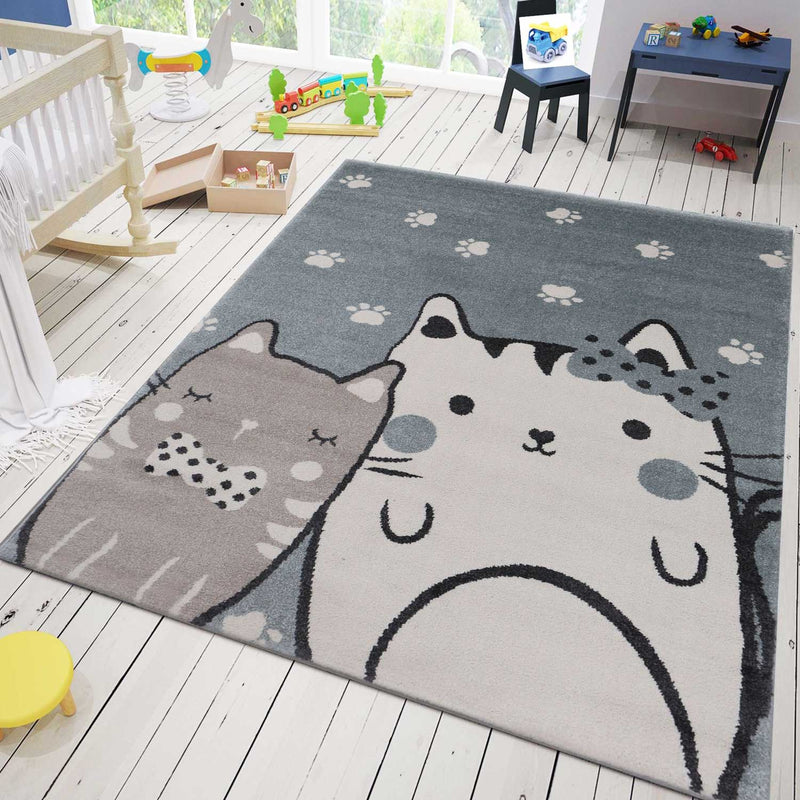 Kids' rug baby rug cat paws cream mint-blue gray-zoom-