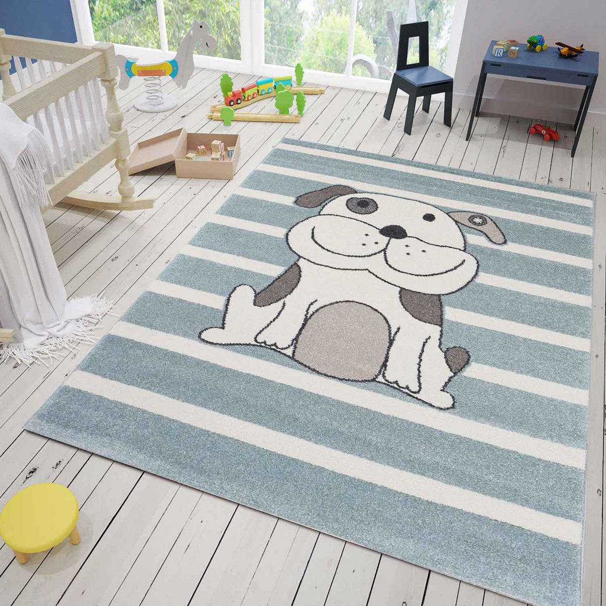Teppich Hunde Welpe Kinder Zimmer Gestreift-1