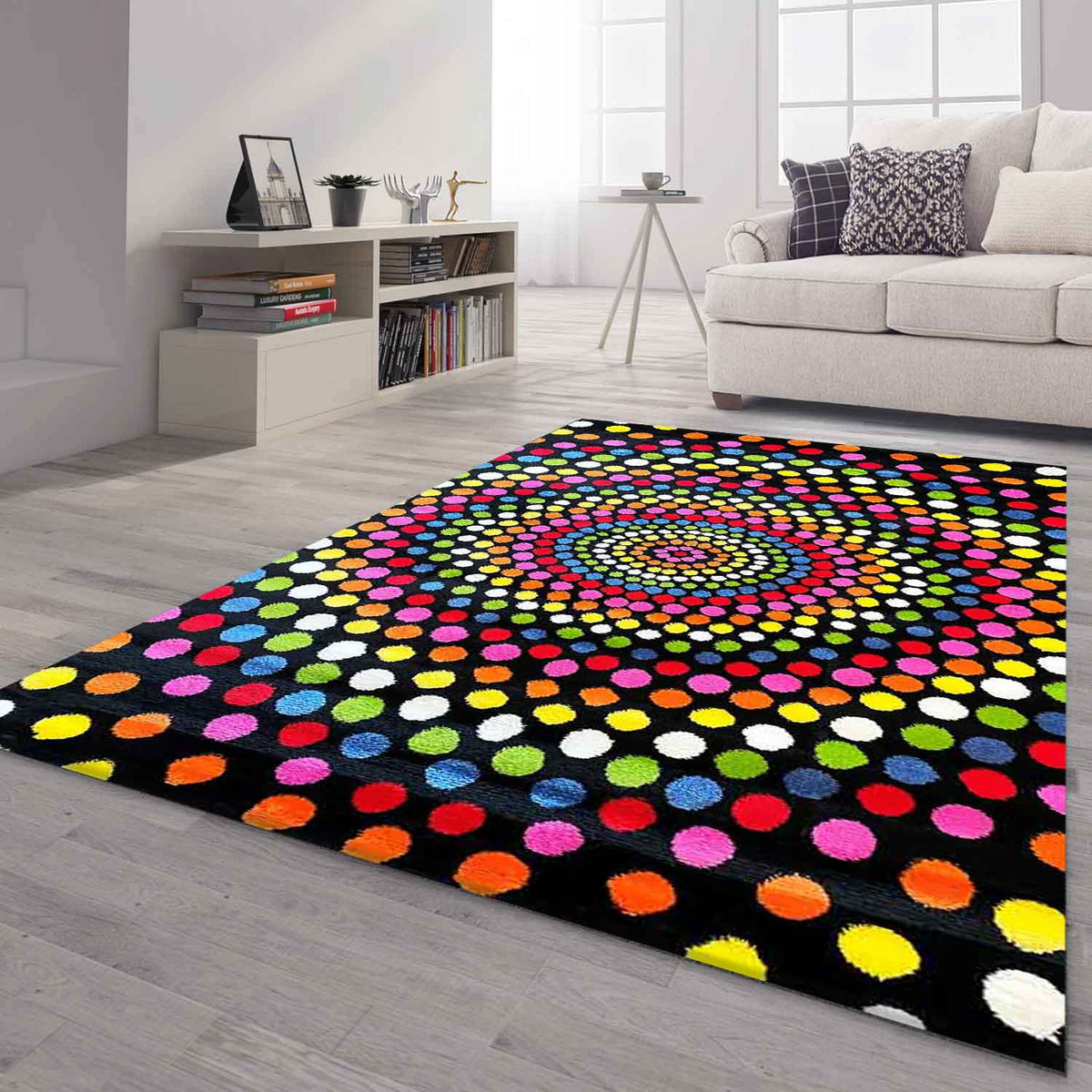 Teppich Kurzflor Bunt Wohnzimmer Patchwork Wellen Punkte Farbig Modern