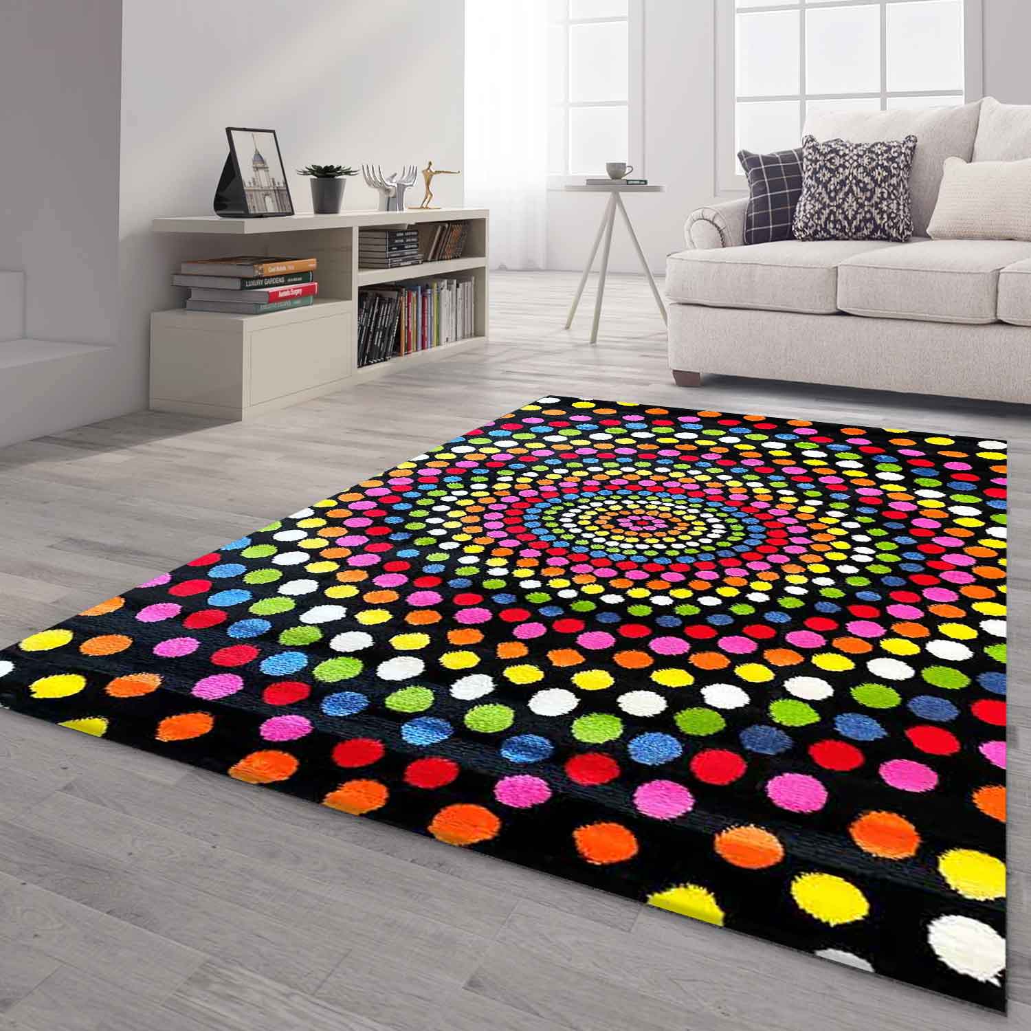Short-pile rug, colorful, patchwork, waves, dots, modern design, for living room-13