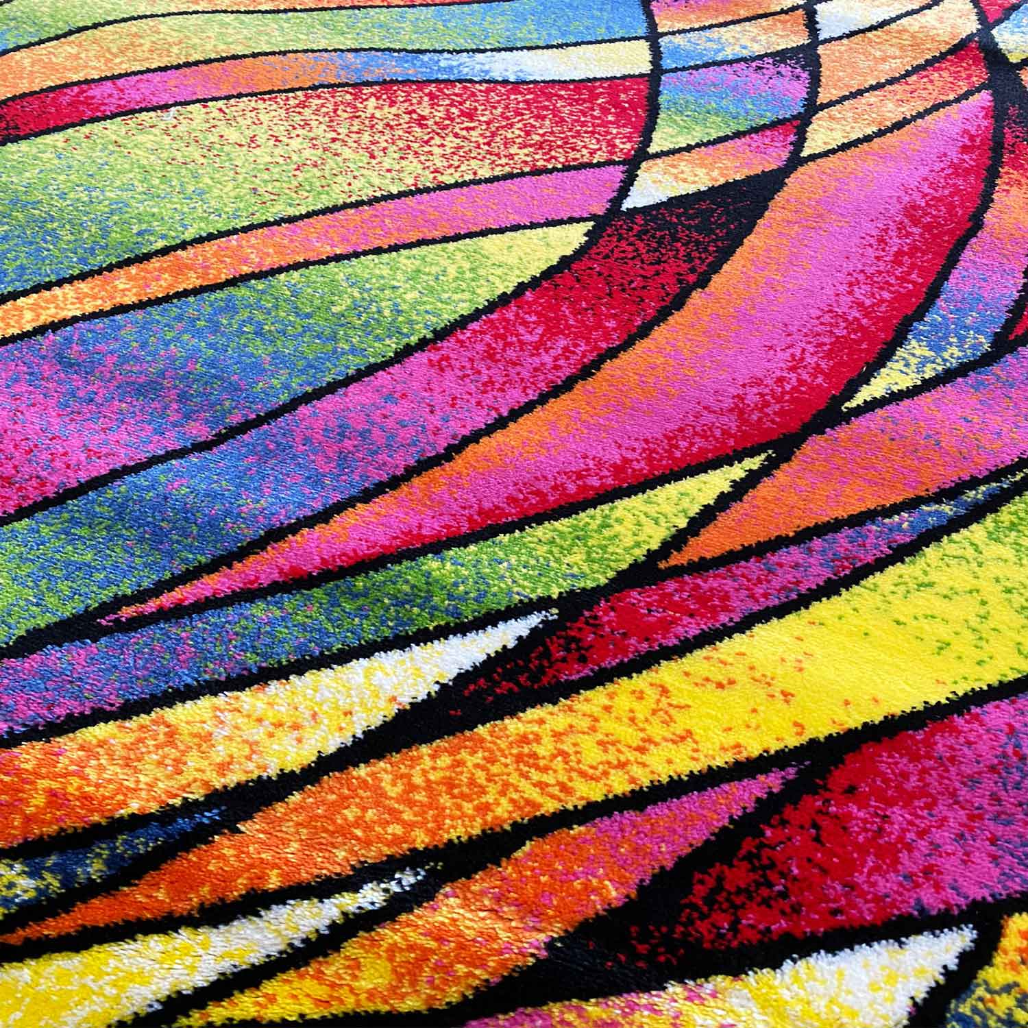 Short-pile rug, colorful, patchwork, waves, dots, modern design, for living room-zoom-2