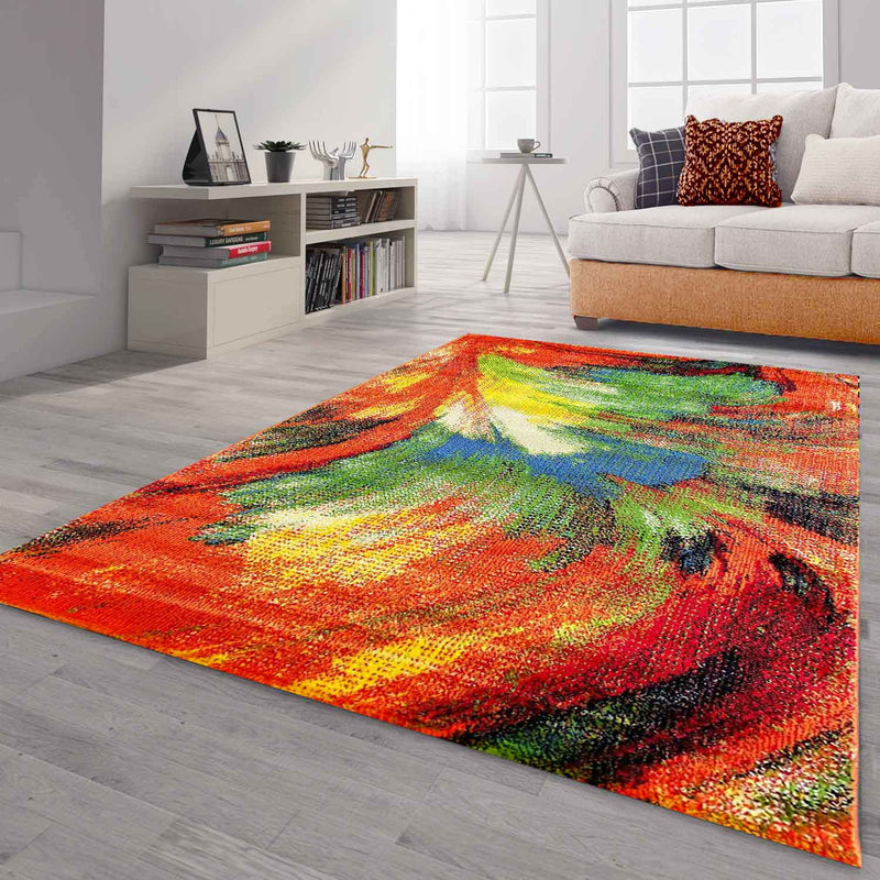Short-pile rug, colorful, patchwork, waves, dots, modern design, for living room-zoom-
