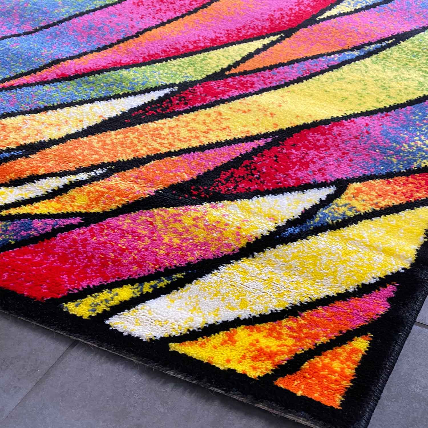 Short-pile rug, colorful, patchwork, waves, dots, modern design, for living room-3