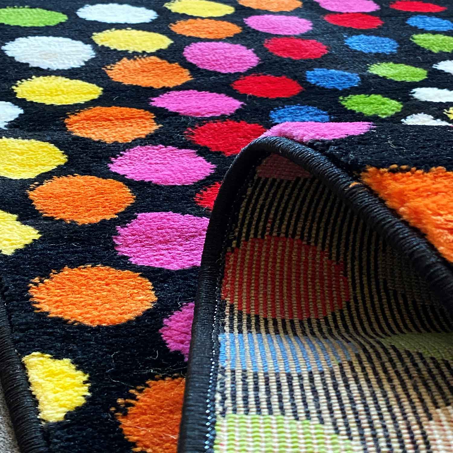 Short-pile rug, colorful, patchwork, waves, dots, modern design, for living room-15