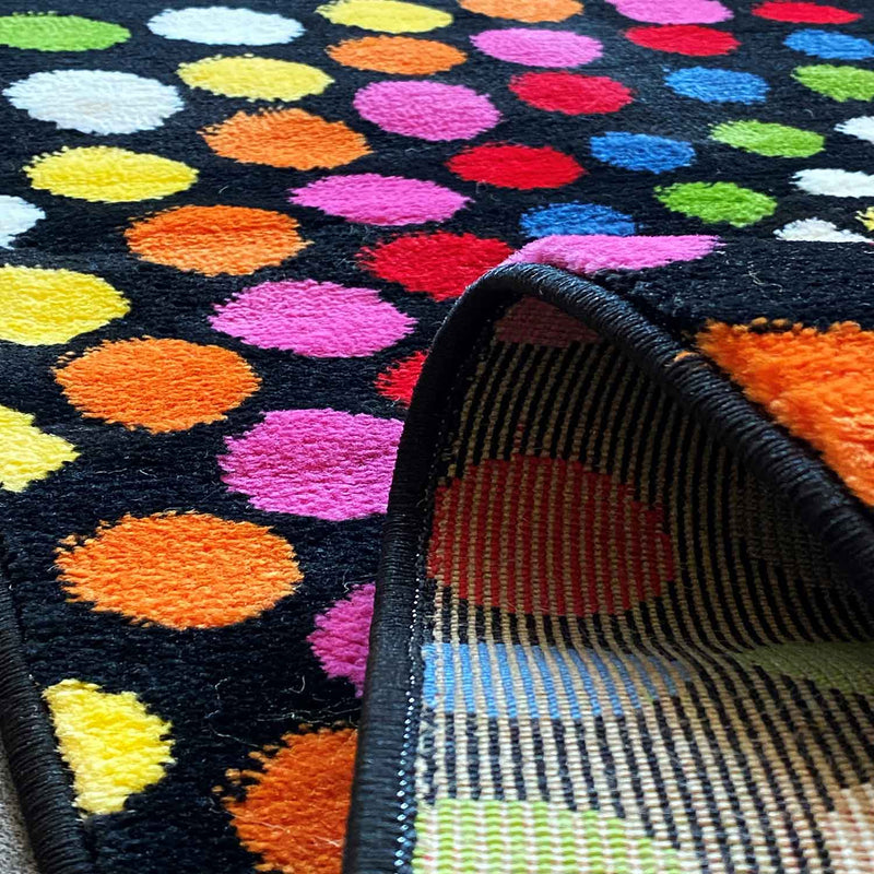 Short-pile rug, colorful, patchwork, waves, dots, modern design, for living room-zoom-