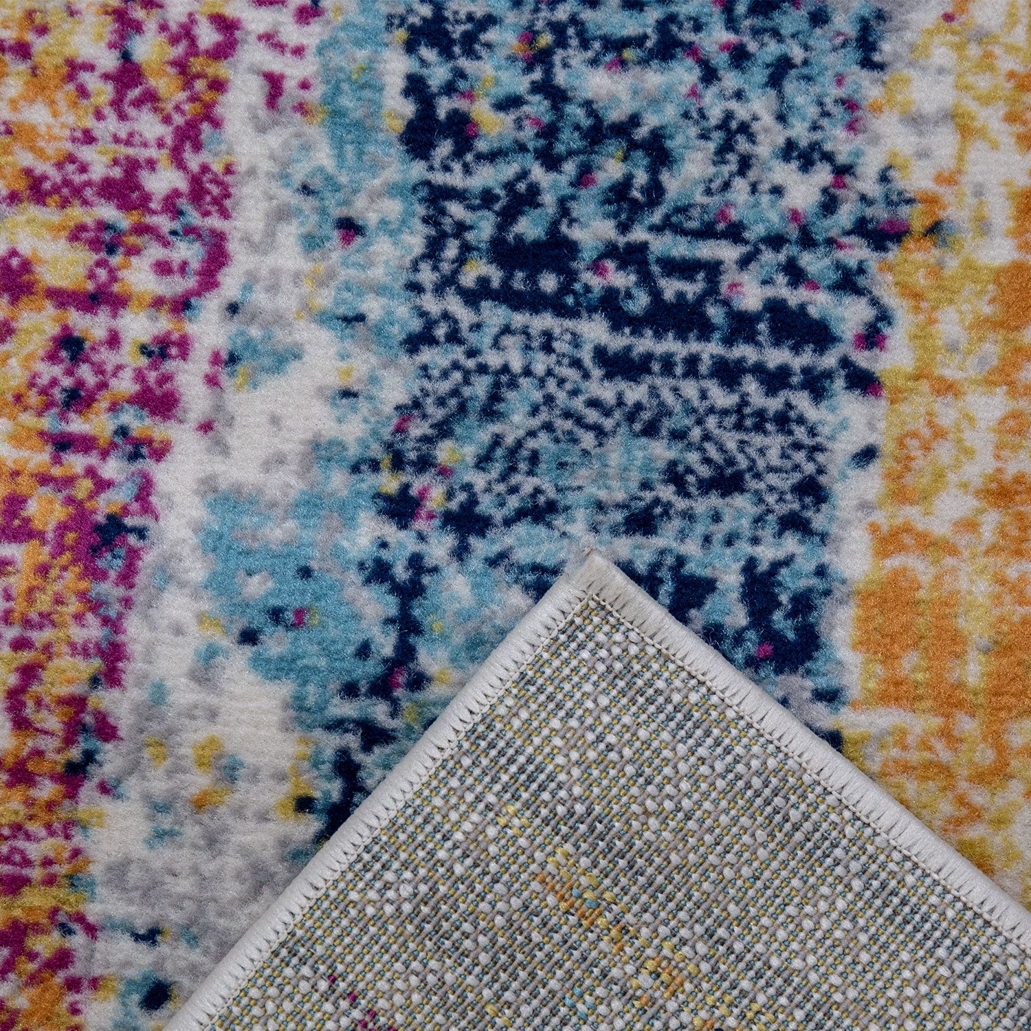 Teppich Kurzflor  Wohnzimmer Bunter Farbmix Used Look Motiv-zoom-2