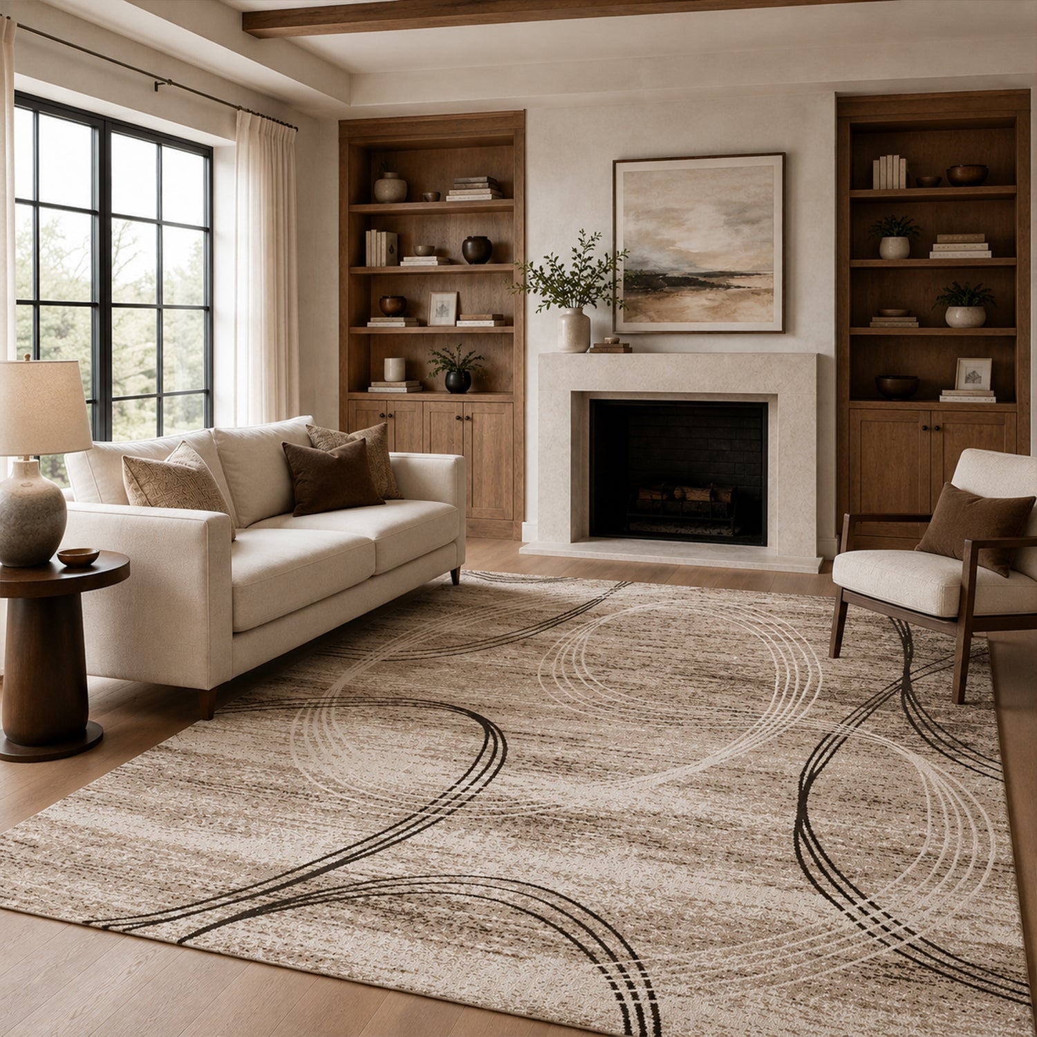 Teppich Kurzflor Modern sehr dicht gewebt Kreisel Muster Meliert in Braun Beige-zoom-2