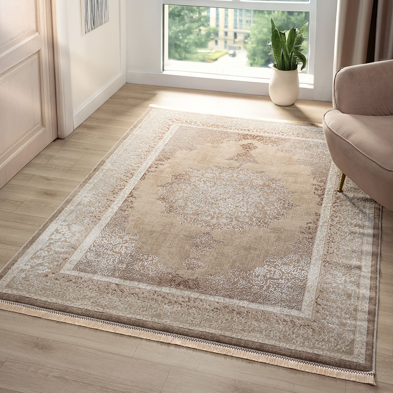 Short-pile rug, modern rug with ornamental pattern – easy to care for & durable – suitable for underfloor heating-zoom-1