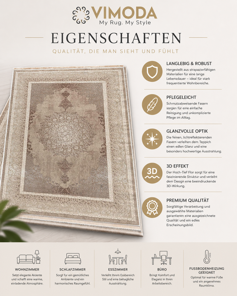 Short-pile rug, modern rug with ornamental pattern – easy to care for & durable – suitable for underfloor heating-zoom-
