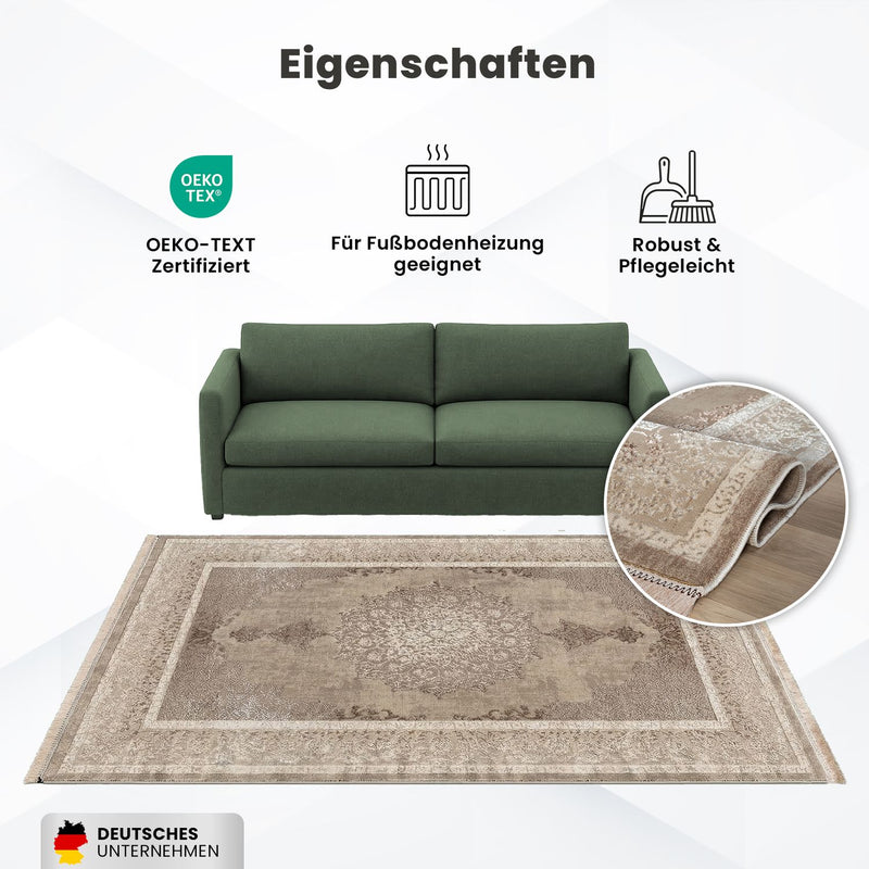 Teppich Kurzflor Moderner Teppich mit Ornament-Muster – Pflegeleicht & Robust – Für Fußbodenheizung geeignet-zoom-