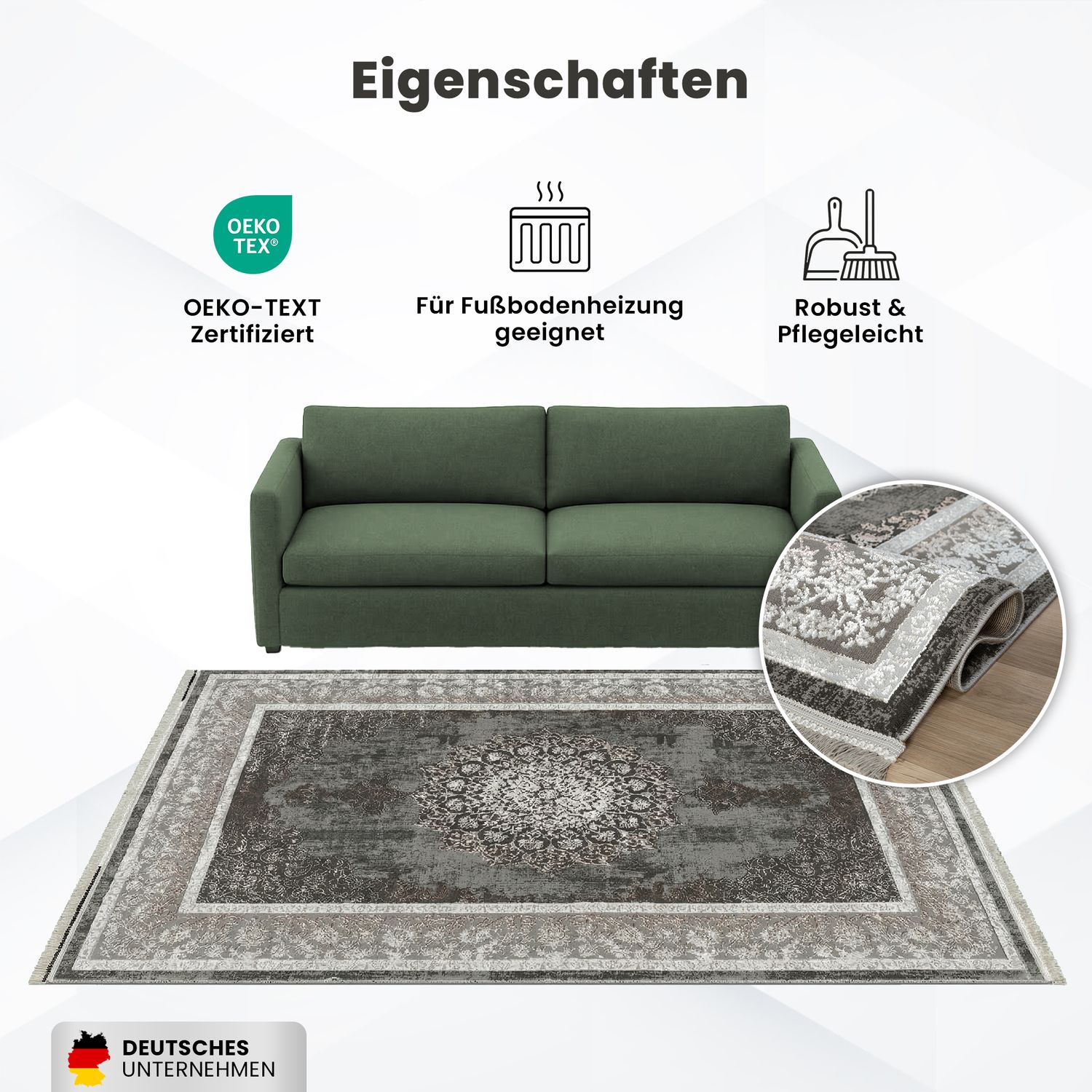 Teppich Kurzflor Moderner Teppich mit Ornament-Muster – Pflegeleicht & Robust – Für Fußbodenheizung geeignet-10