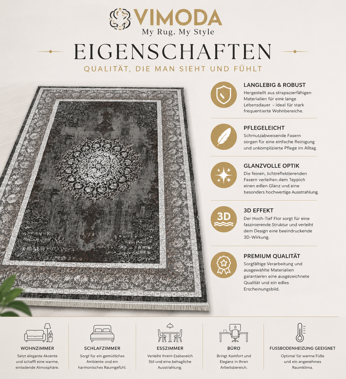 Short-pile rug, modern rug with ornamental pattern – easy to care for & durable – suitable for underfloor heating-zoom-11