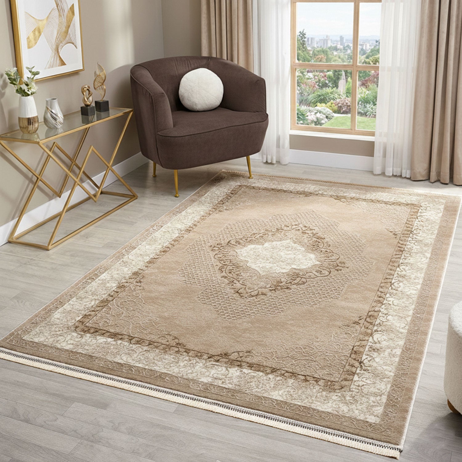 Classic Modern Rug with Ornamental Pattern, Oriental Runner, Suitable for Underfloor Heating-2