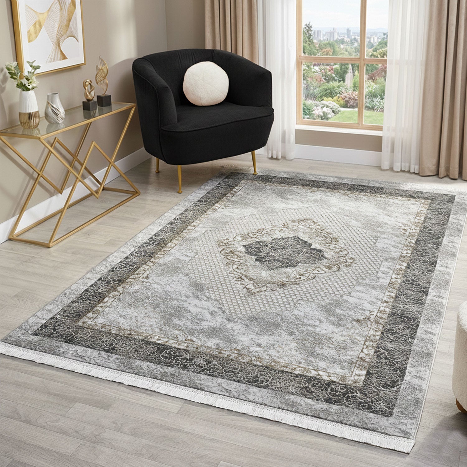 Classic Modern Rug with Ornamental Pattern, Oriental Runner, Suitable for Underfloor Heating-7