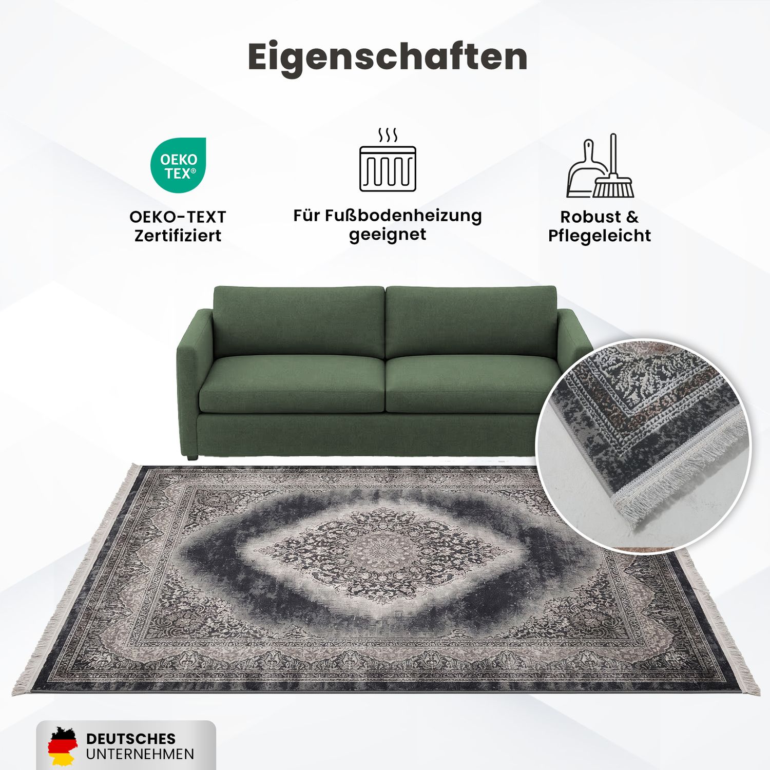 Teppich Kurzflor Moderner Teppich mit Ornament-Muster – Pflegeleicht & Robust – Für Fußbodenheizung geeignet-12