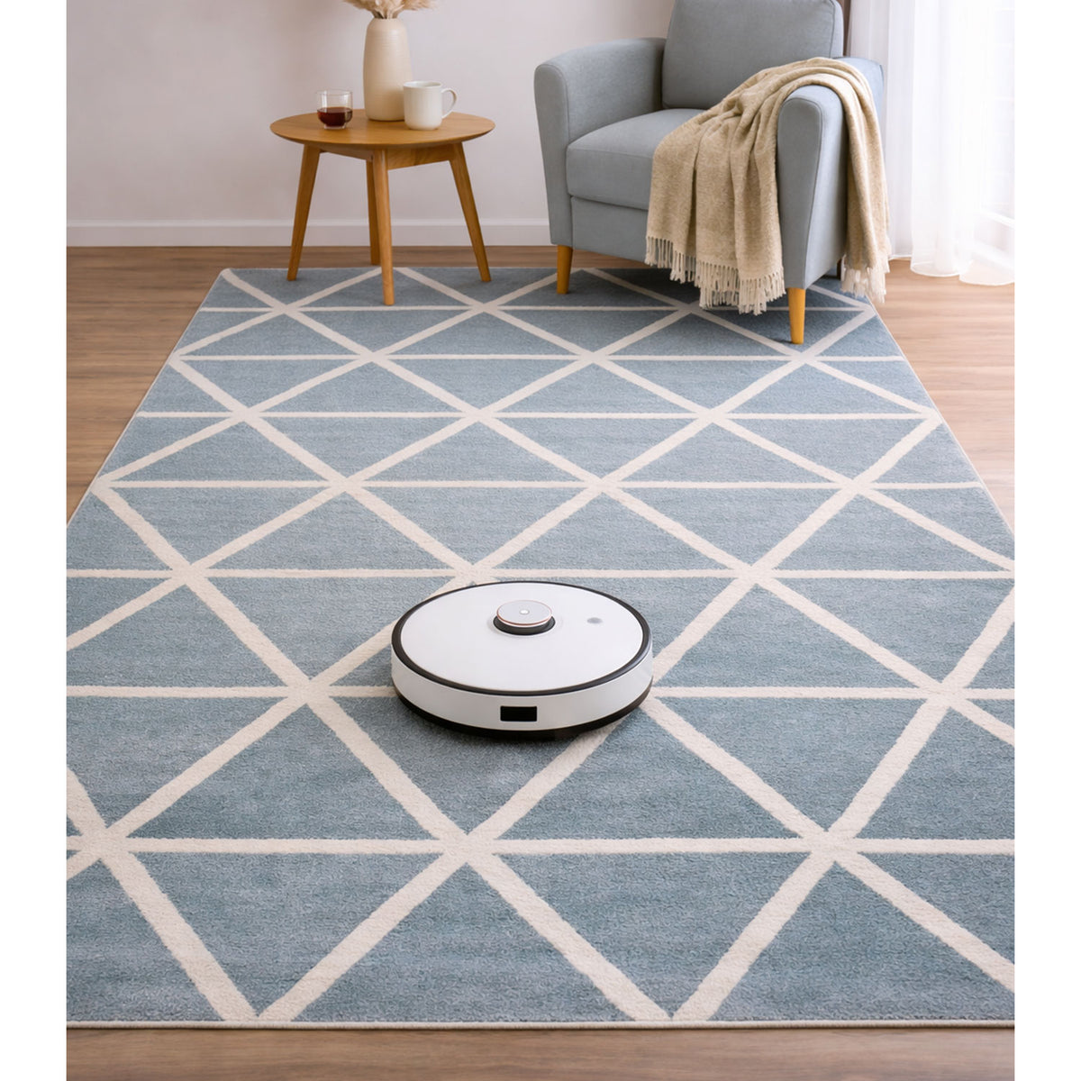 Teppich Kurzflor Pastellfarben Weiss Rauten Design Robust in versch. Farben, für Wohnzimmer, Schlafzimmer, küche