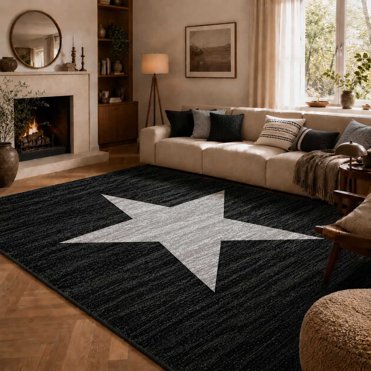 Teppich Kurzflor Sternmuster Modern in Schwarz für Jugendzimmer, kinderzimmer, wohnzimmer-zoom-5