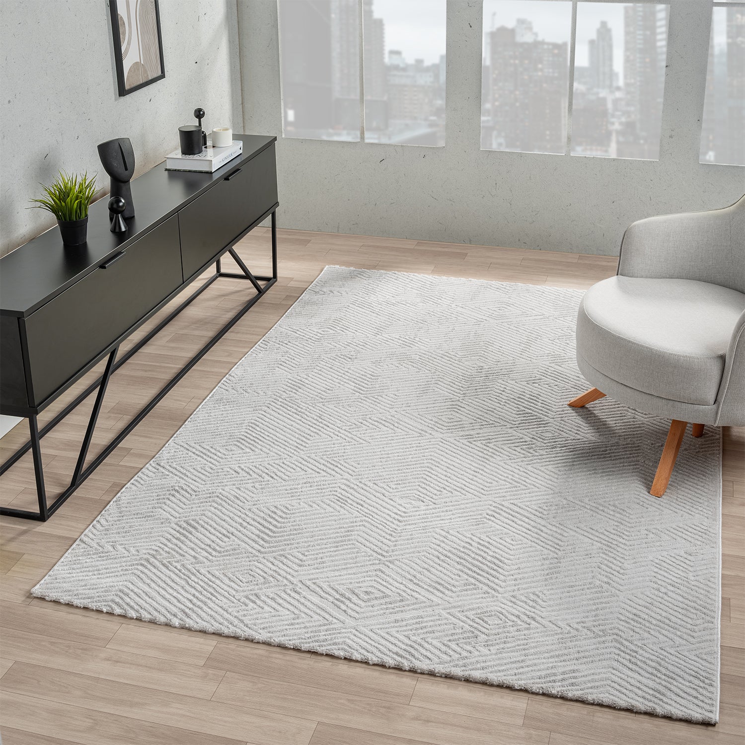 Teppich Kurzflor Wohnzimmer Rauten Hochtief-Muster/ 3D-Effekt Schlafzimmer Boho-1