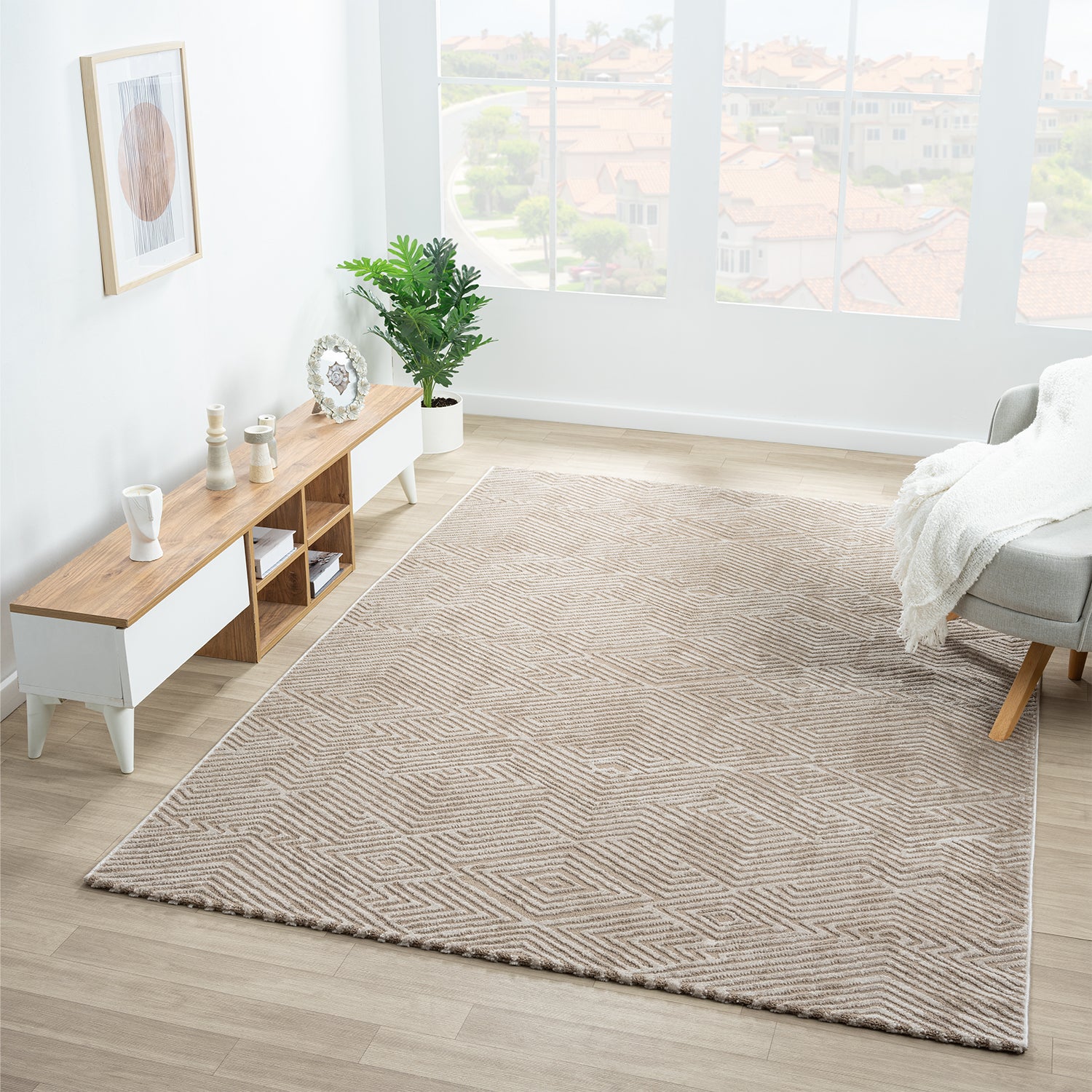 Teppich Kurzflor Wohnzimmer Rauten Hochtief-Muster/ 3D-Effekt Schlafzimmer Boho-zoom-7