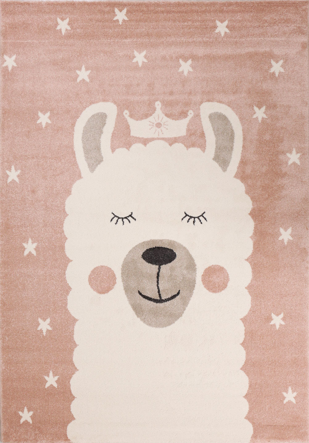 Kinderteppich Teppich Lama König Sterne Spielzimmer Kinderzimmer Babyzimmer Pink Creme Kurzflor weich flauschig