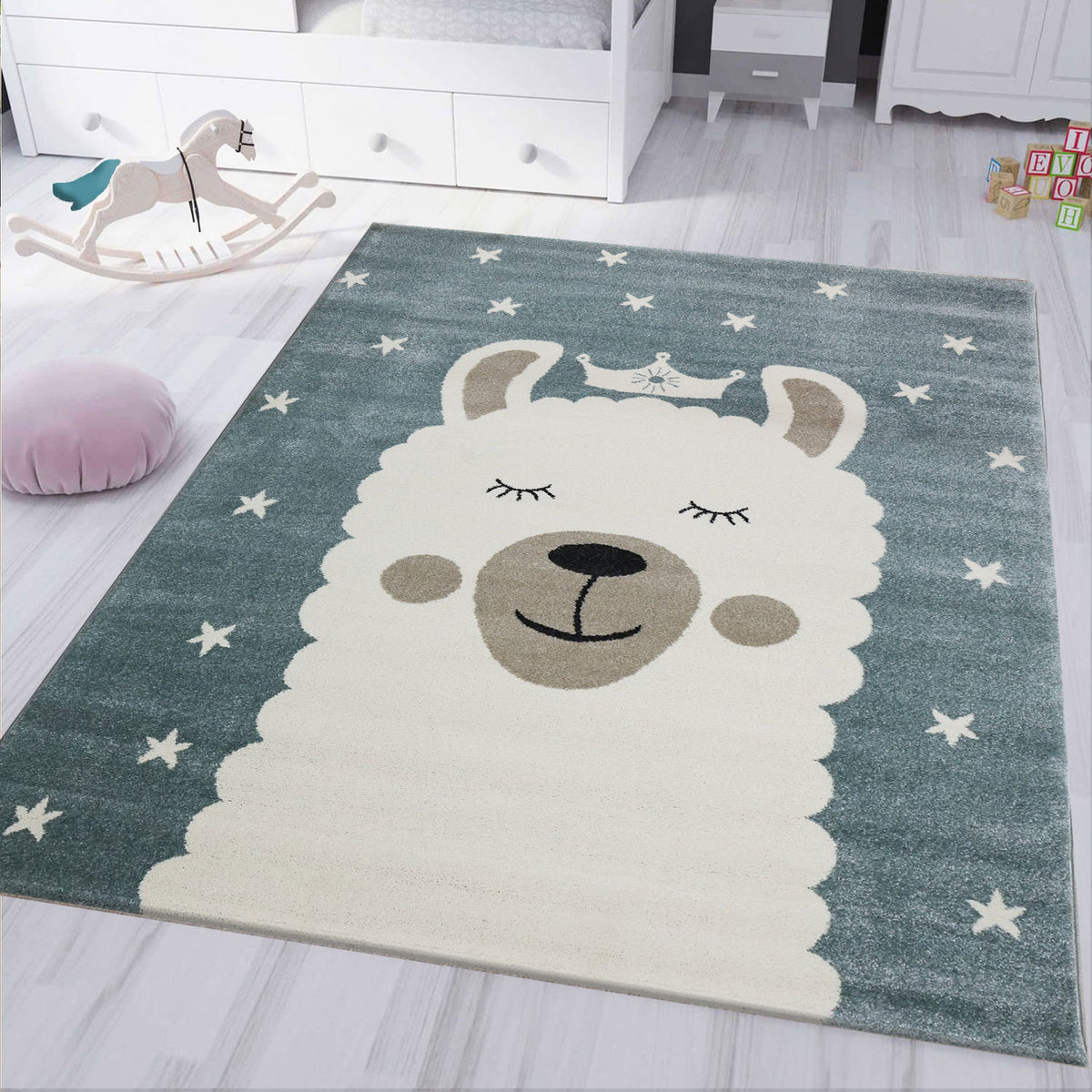 Kinderteppich Teppich Lama König Spielteppich Kinderzimmer Spielzimmer Flauschig