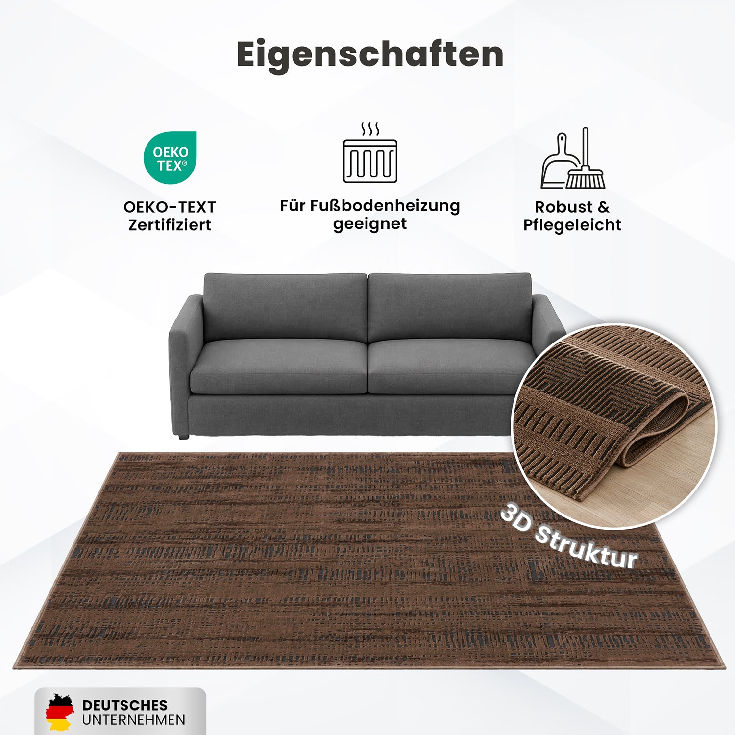 Teppich Modern Wohnzimmer Schlafzimmer Boho 3D Effekt Hoch&Tief Pflegeleicht in Braun-zoom-6