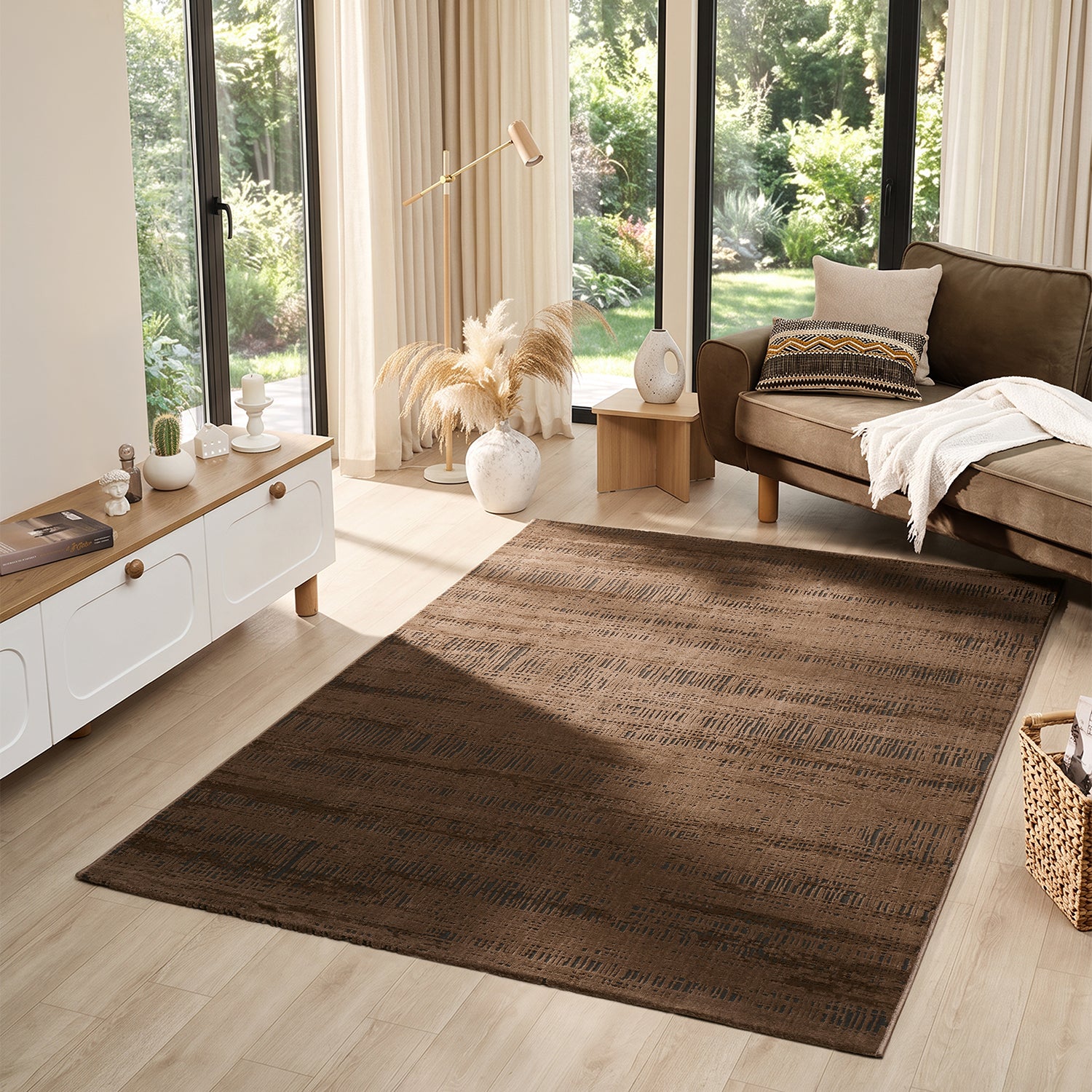 Teppich Modern Wohnzimmer Schlafzimmer Boho 3D Effekt Hoch&Tief Pflegeleicht in Braun und Anthrazit