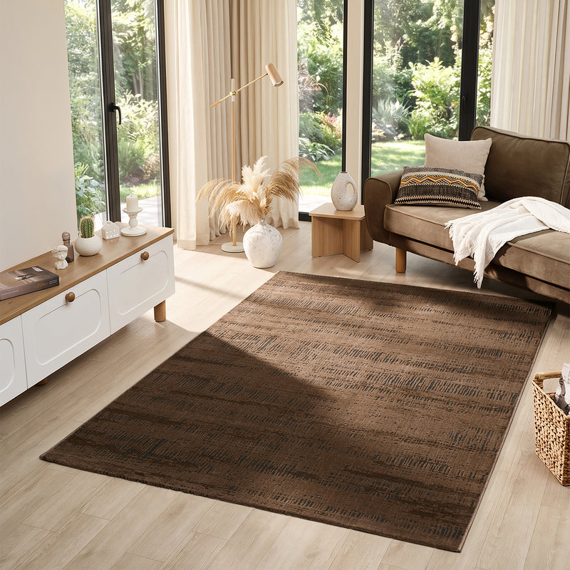 Teppich Modern Wohnzimmer Schlafzimmer Boho 3D Effekt Hoch&Tief Pflegeleicht in Braun und Anthrazit-zoom-