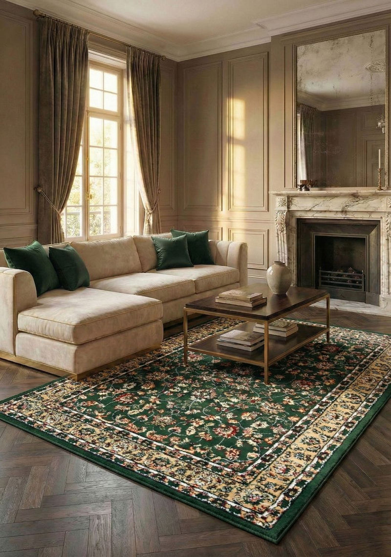 Teppich Orientalisch kurzflor Klassisch Wohnzimmer, Esszimer, Flur- Grün-zoom-