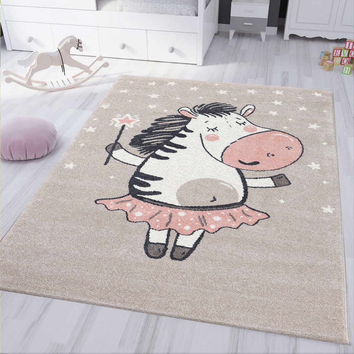 Kinderteppich kinderzimmer Teppich Pummelzebra Spiel Zimmer für Kinder Flauschig Beige-1