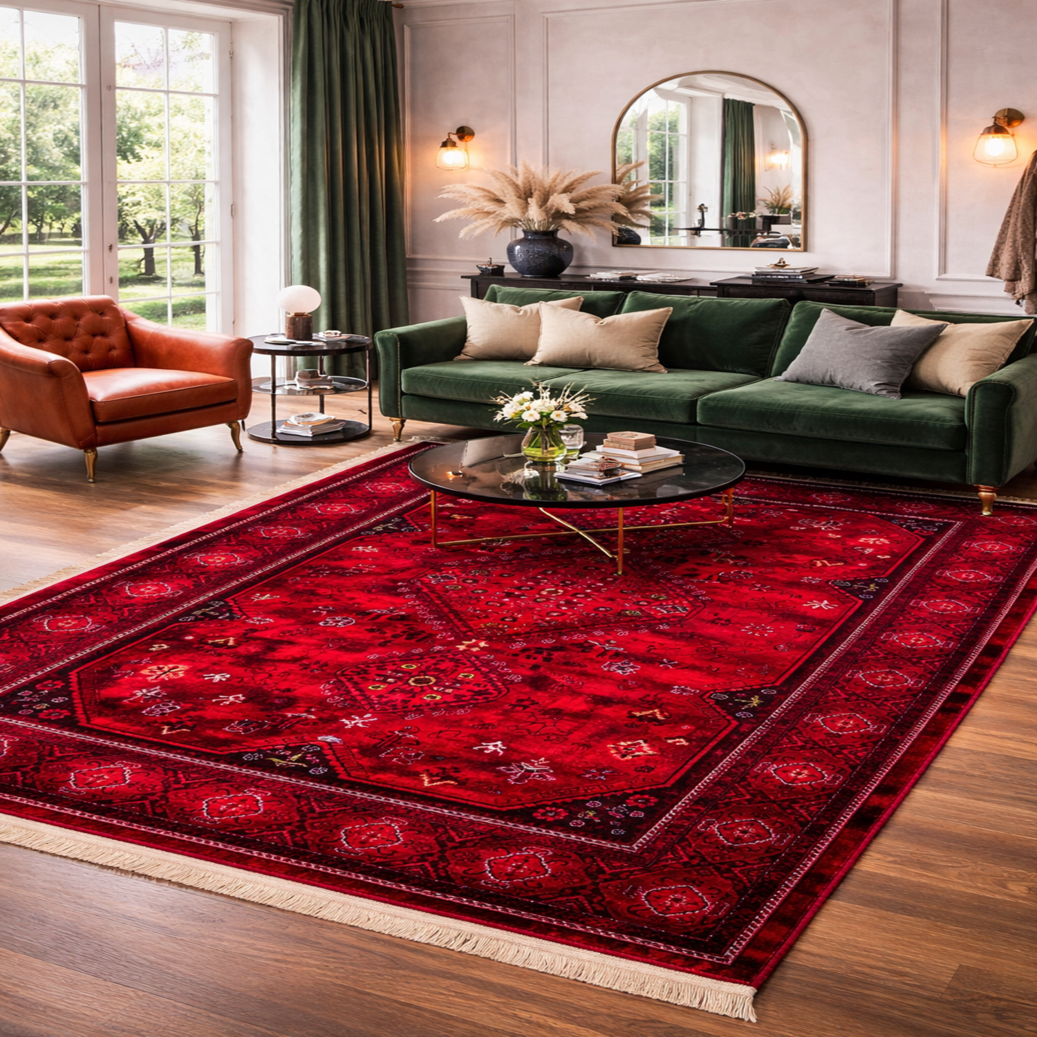 Teppich ROYAL Dunkelrot im Vintage-Orient Stil“– Hochwertig & Pflegeleicht – Weich & Strapazierfähig  Wohnzimmer, läufer