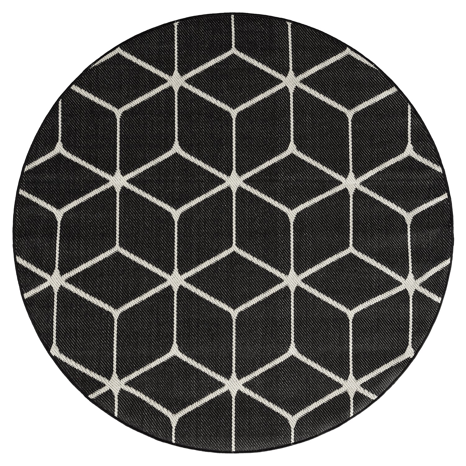 Teppich Rauten Muster In- und Outdoor Tauglich Robuster Flachgewebe 100% Polypropylen Schwarz