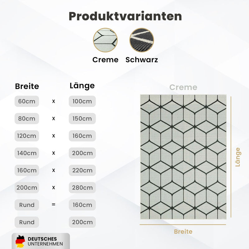 Teppich Rauten Muster In- und Outdoor Tauglich Robuster Flachgewebe 100% Polypropylen Weiß-zoom-