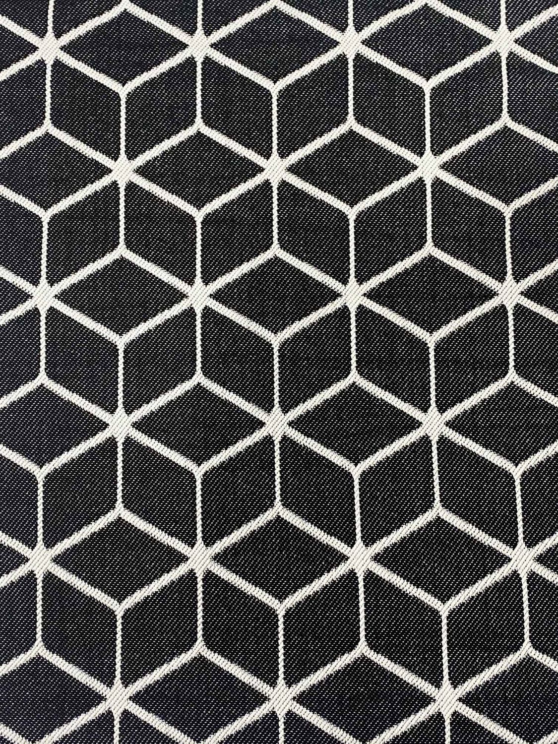 Teppich Rauten Muster In- und Outdoor Tauglich Robuster Flachgewebe 100% Polypropylen Schwarz