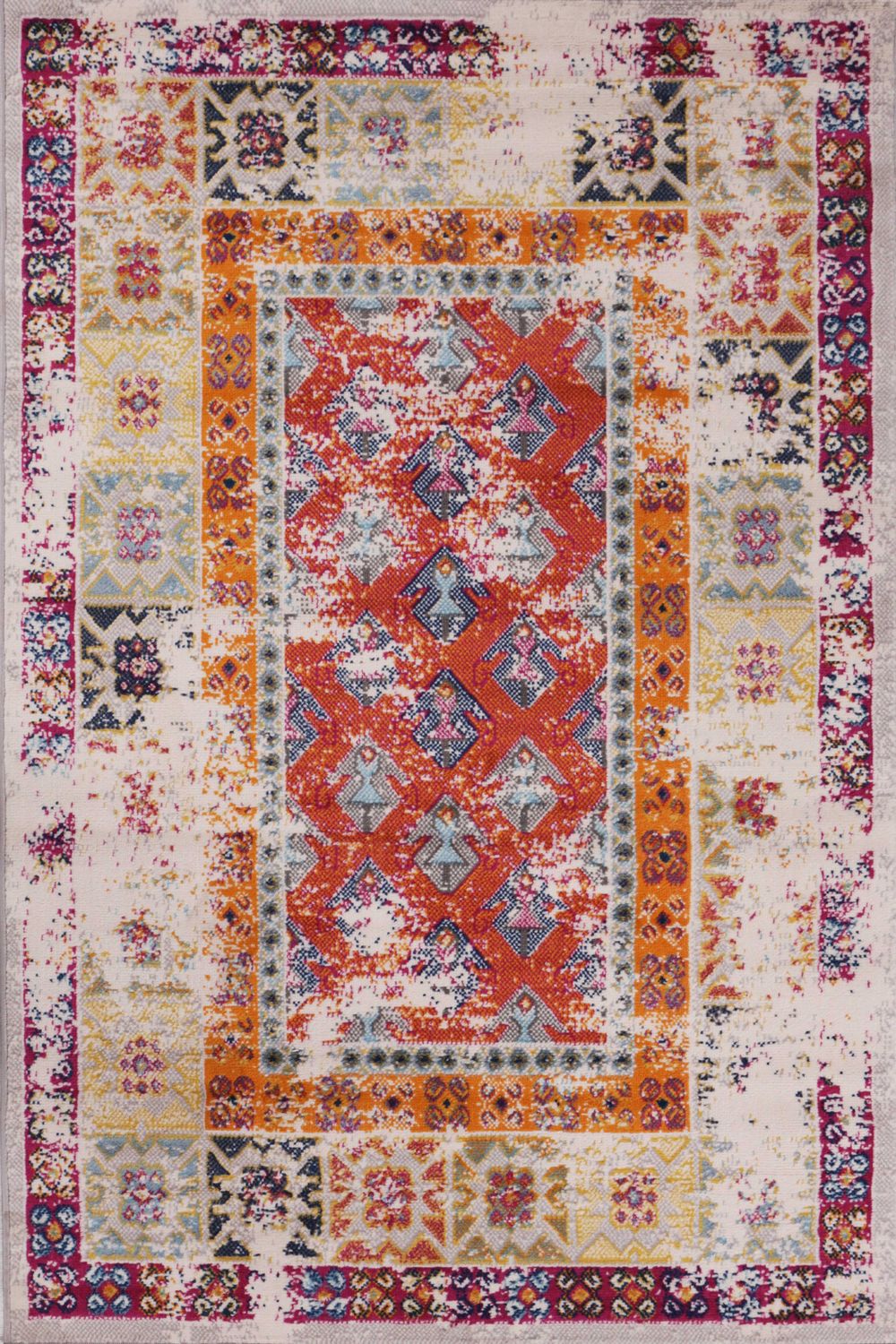 Vintage Look Designer Short Pile Rug Runner Colorful-4