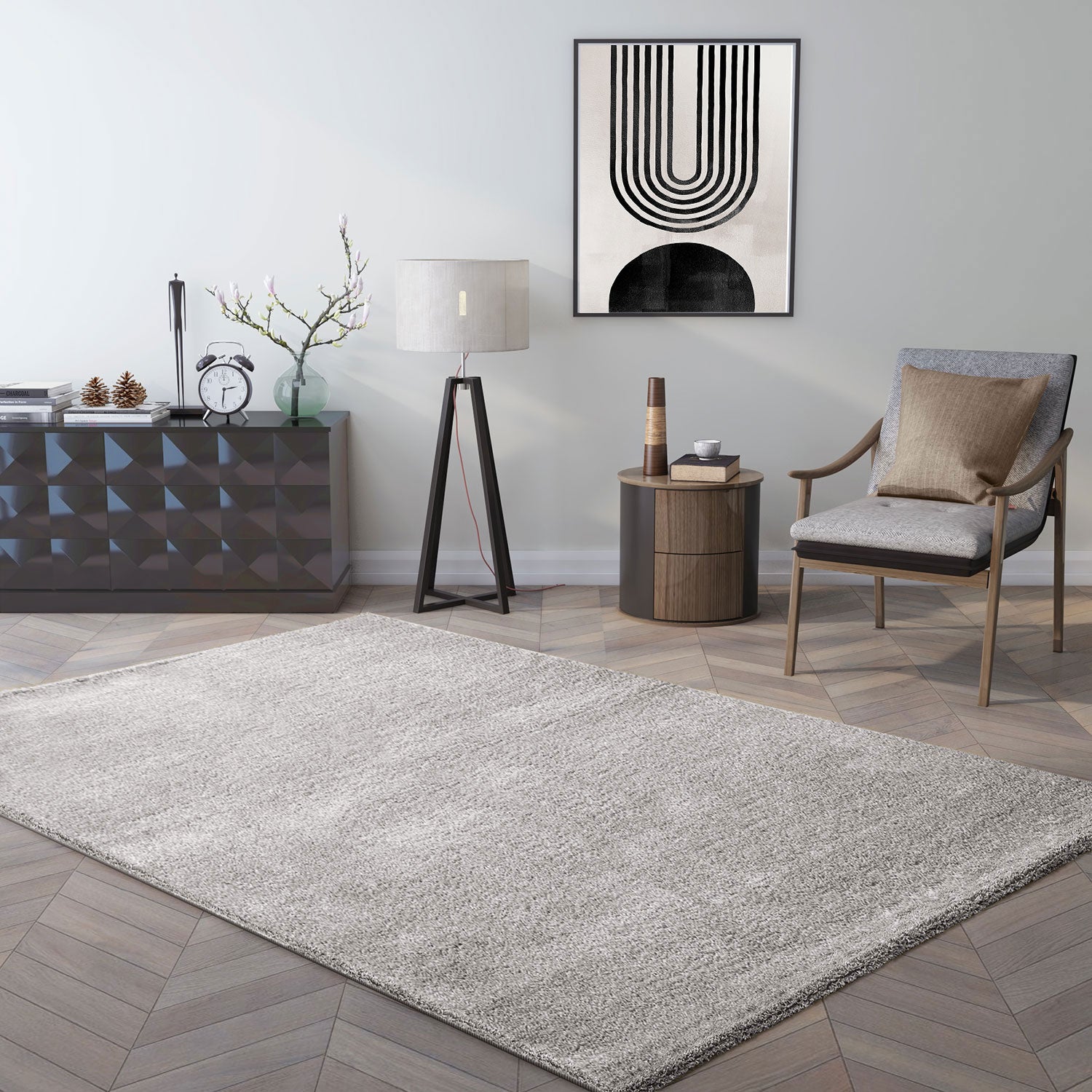 Short-pile rug, solid color, super quality, ultra-soft, for living room, children's room, bedroom, runner-zoom-5