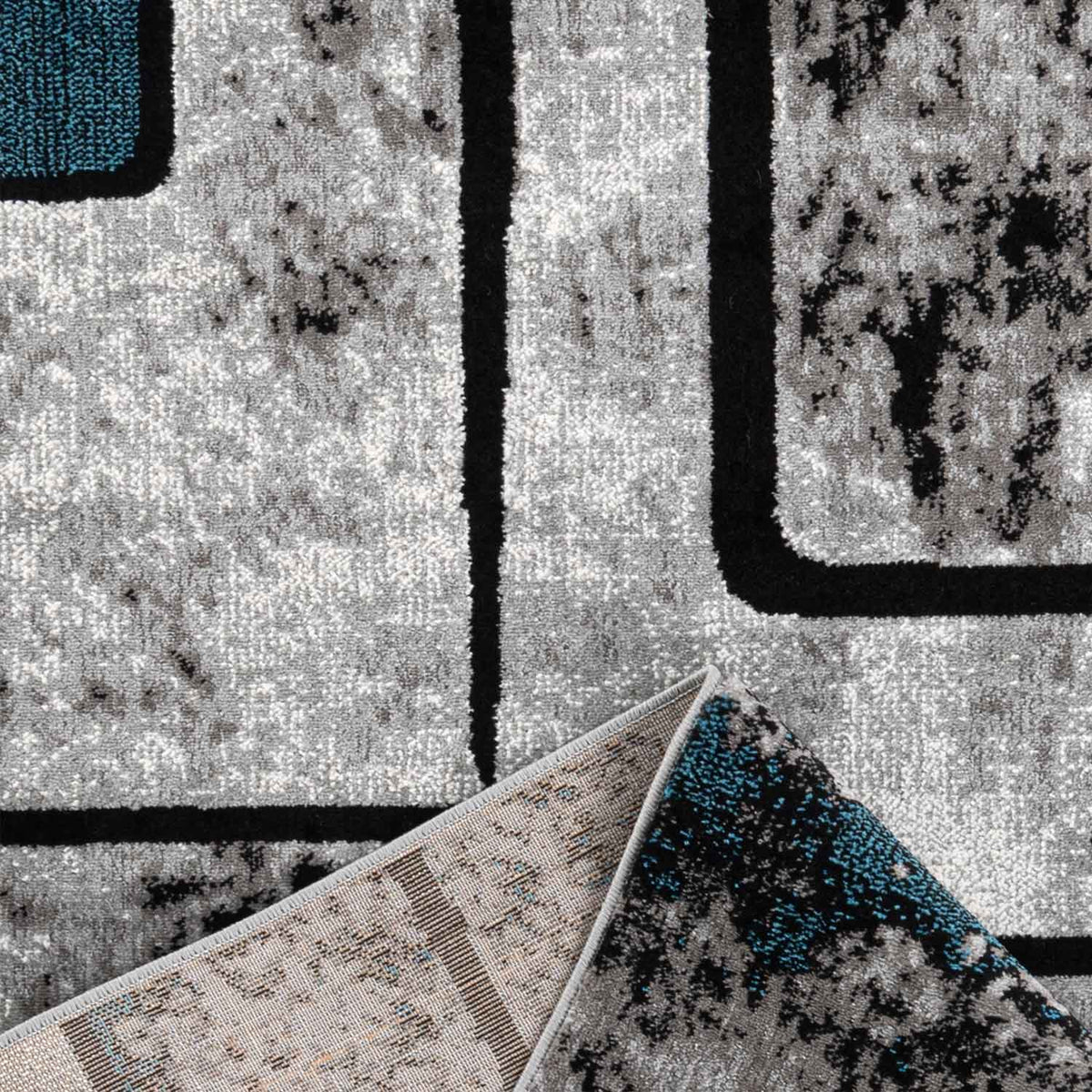 Rug Turquoise Grey Living Room Vintage Short Pile Geometric Pattern Abstract Mottled