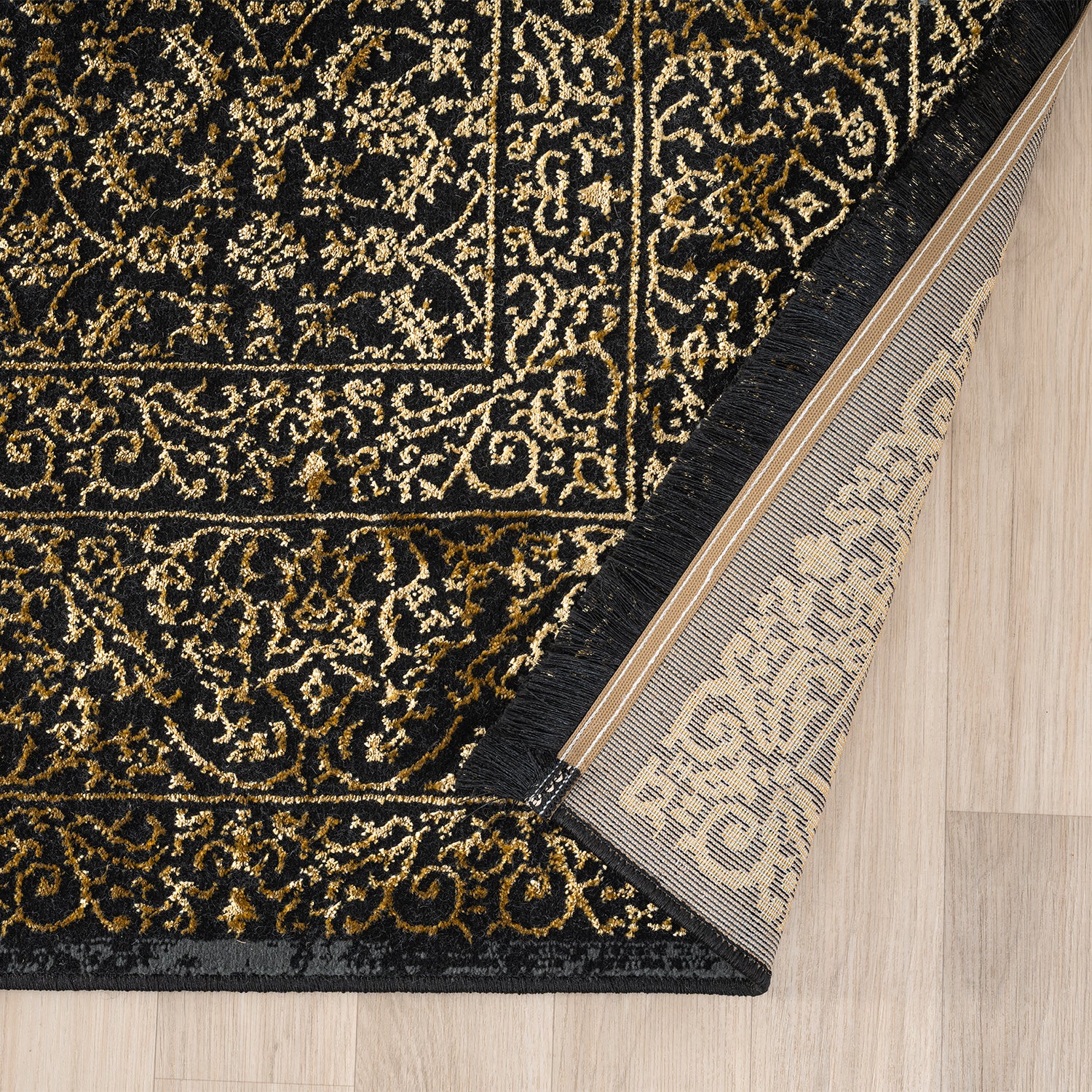 Living room rug with ornamental pattern, elegant golden accent, high-quality, easy-care-zoom-5