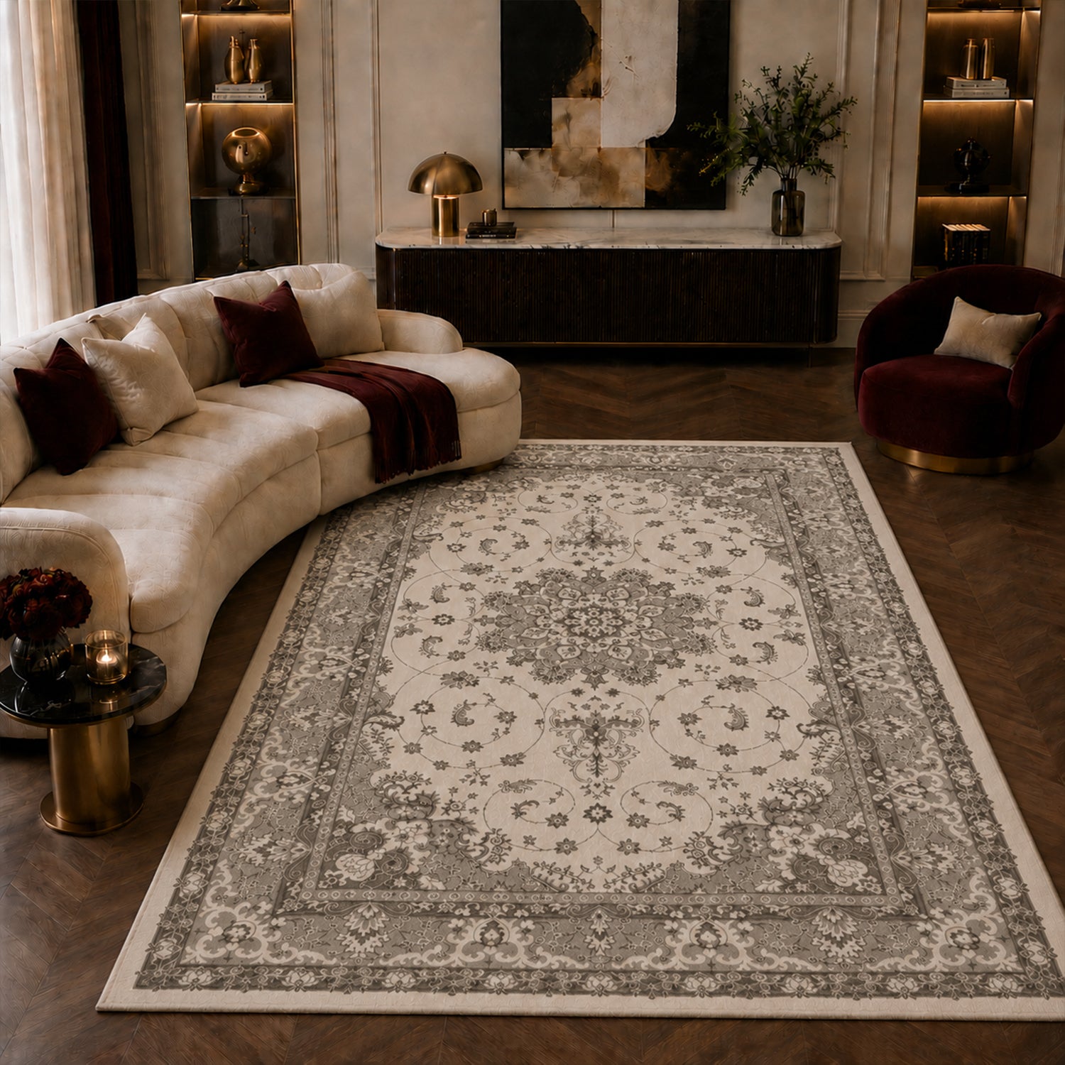 Teppich Wohnzimmer / Schlafzimmer Vintage Look Teppich Kurzflor Used Muster-5