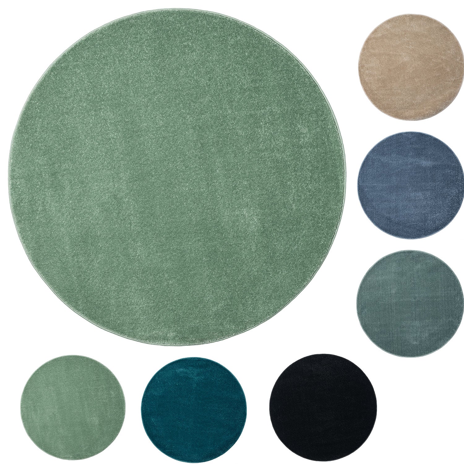 Teppich rund Wohnzimmer Kurzflor Einfarbig für Schlafzimmer kinderzimmer weich Rund