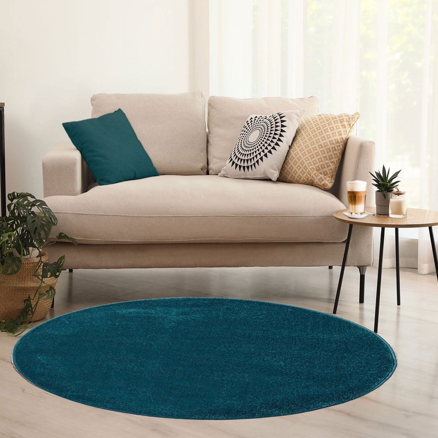 Teppich rund Wohnzimmer Kurzflor Einfarbig für Schlafzimmer kinderzimmer weich Rund-19
