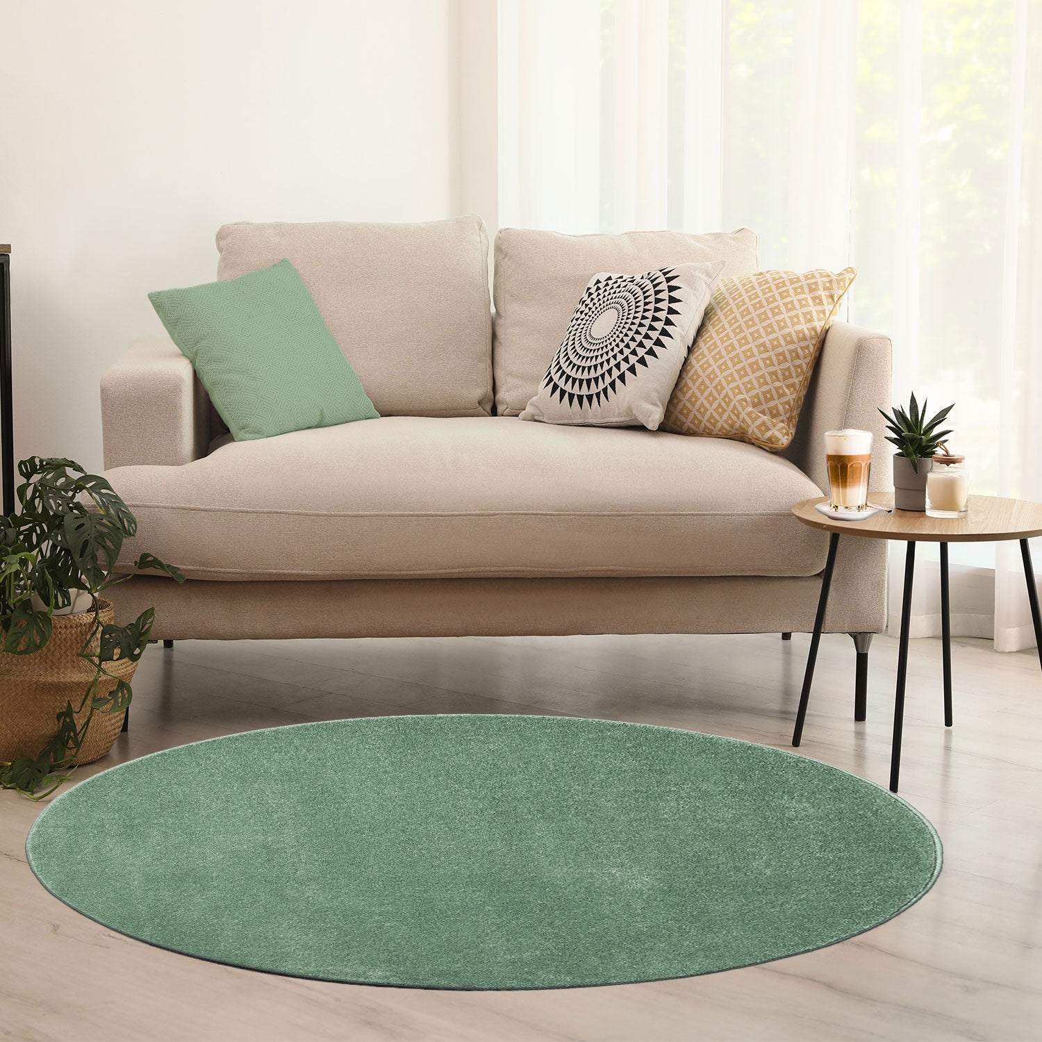 Teppich rund Wohnzimmer Kurzflor Einfarbig für Schlafzimmer kinderzimmer weich Rund-10