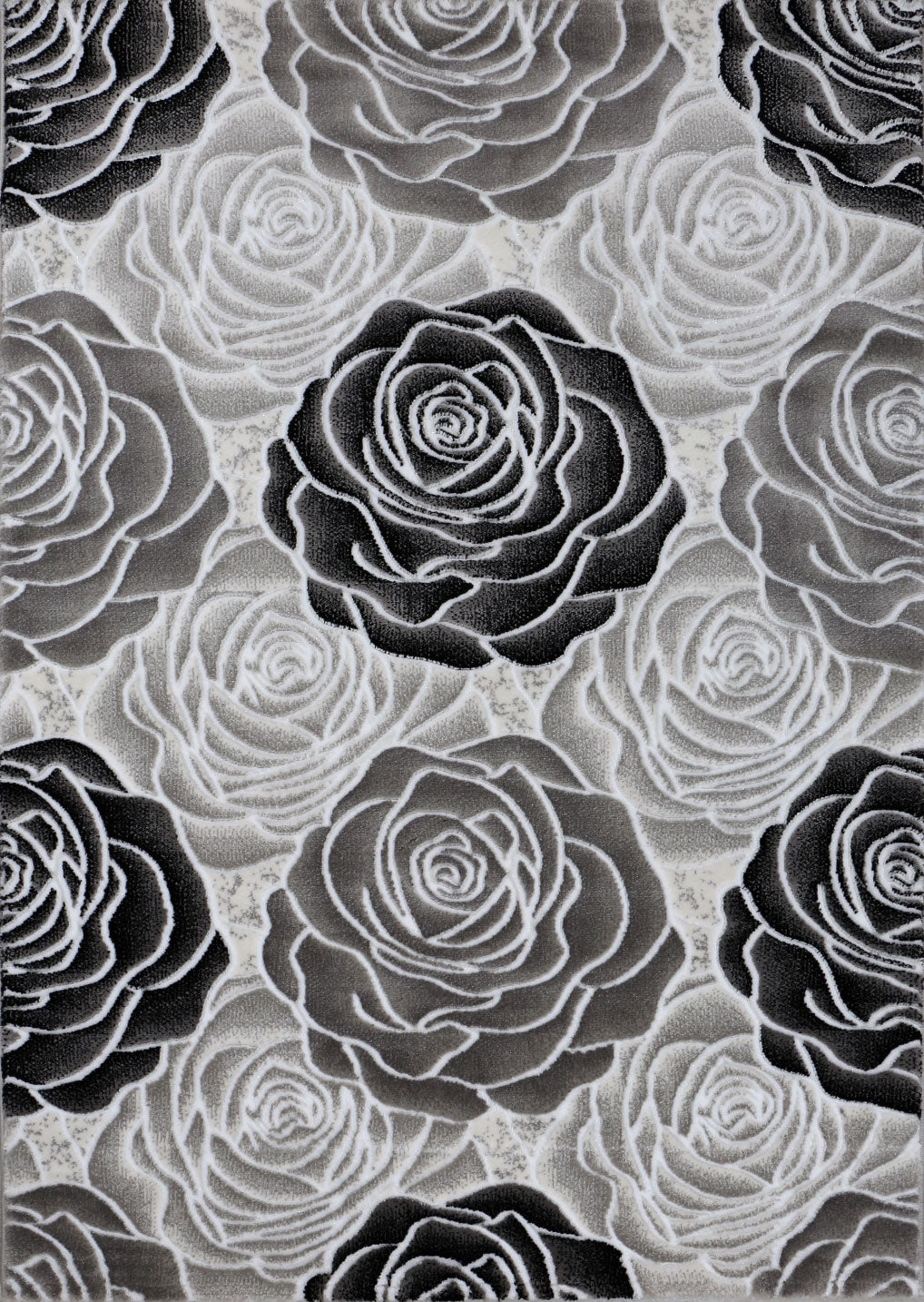 Living room rug floral rose pattern in pink, hot pink, cream, gray, black, anthracite with glossy fiber-zoom-11