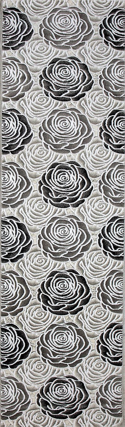 Living room rug floral rose pattern in pink, hot pink, cream, gray, black, anthracite with glossy fiber-10