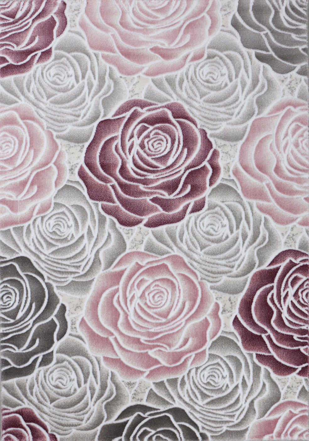 Living room rug floral rose pattern in pink, hot pink, cream, gray, black, anthracite with glossy fiber-6