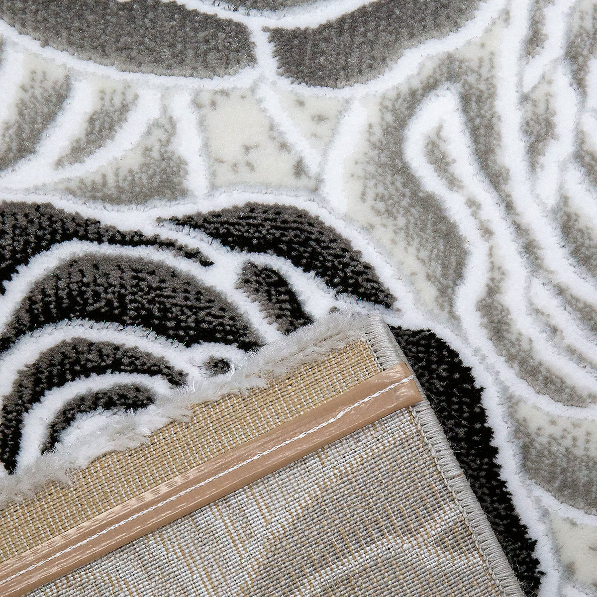 Living room rug floral rose pattern in pink, hot pink, cream, gray, black, anthracite with glossy fiber-zoom-9