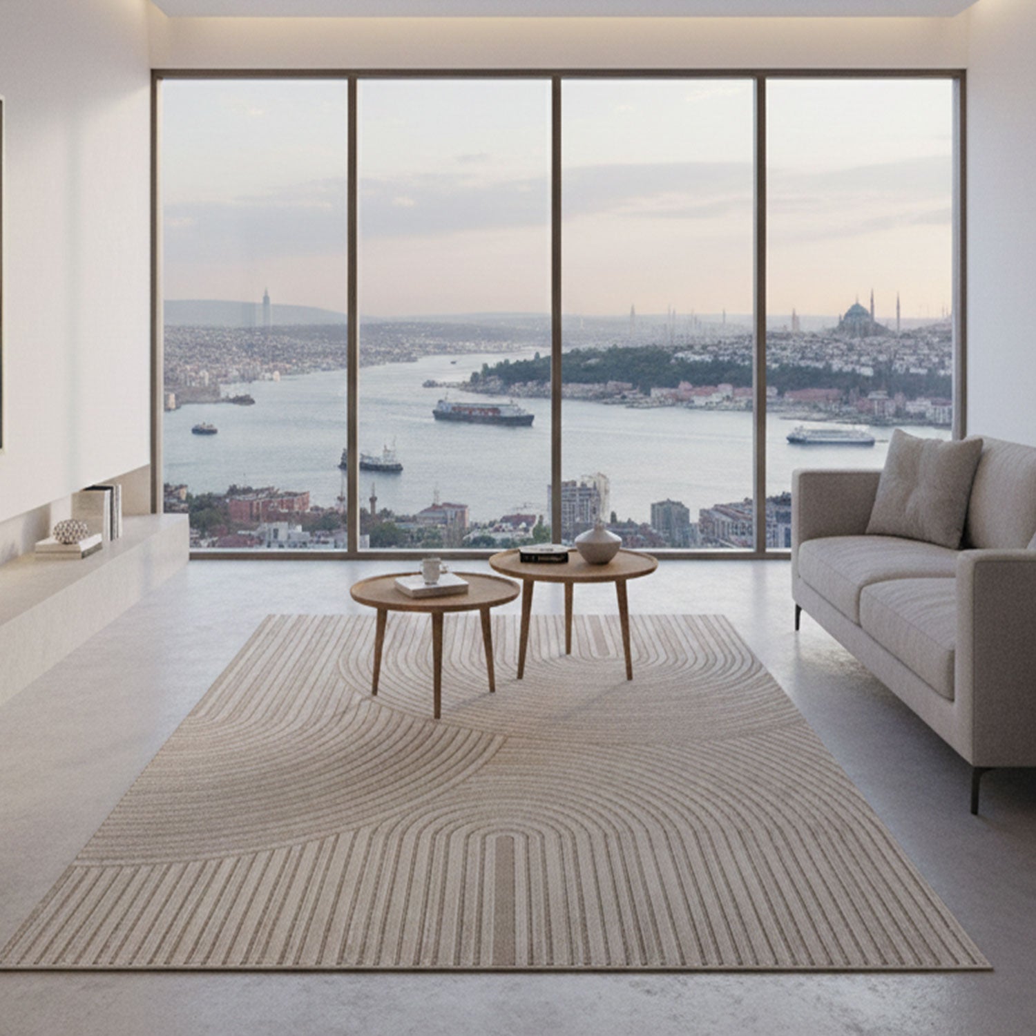 Carpet for living room, short pile, bedroom, wave pattern, high-low pattern / Boho Sakndi