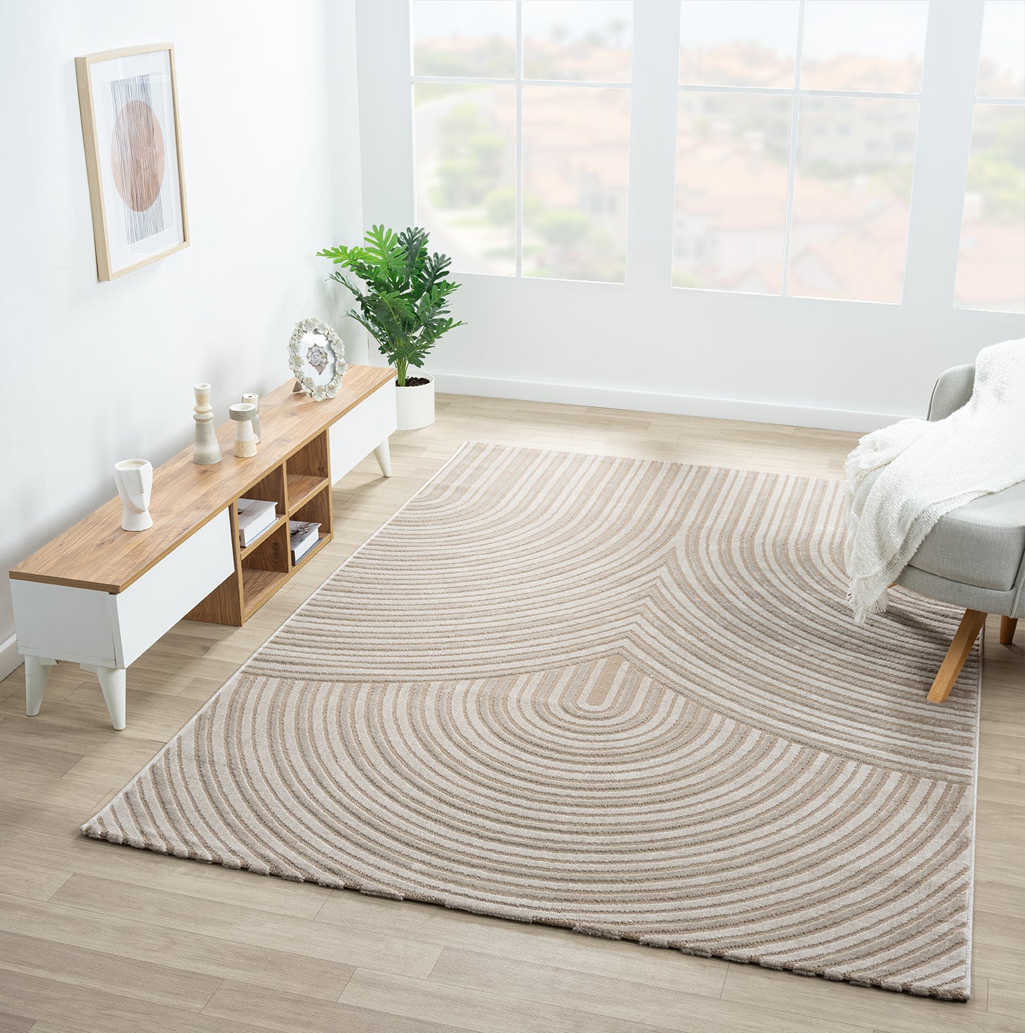 Living room rug, short pile, bedroom, wave pattern, high-low design / modern, vibrant look